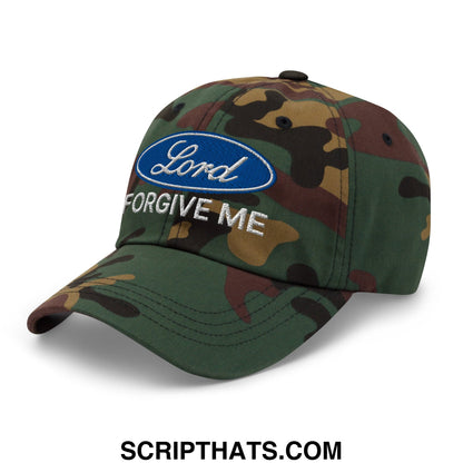 Lord Forgive Me Embroidered Unstructured Dad Hat Green Camo