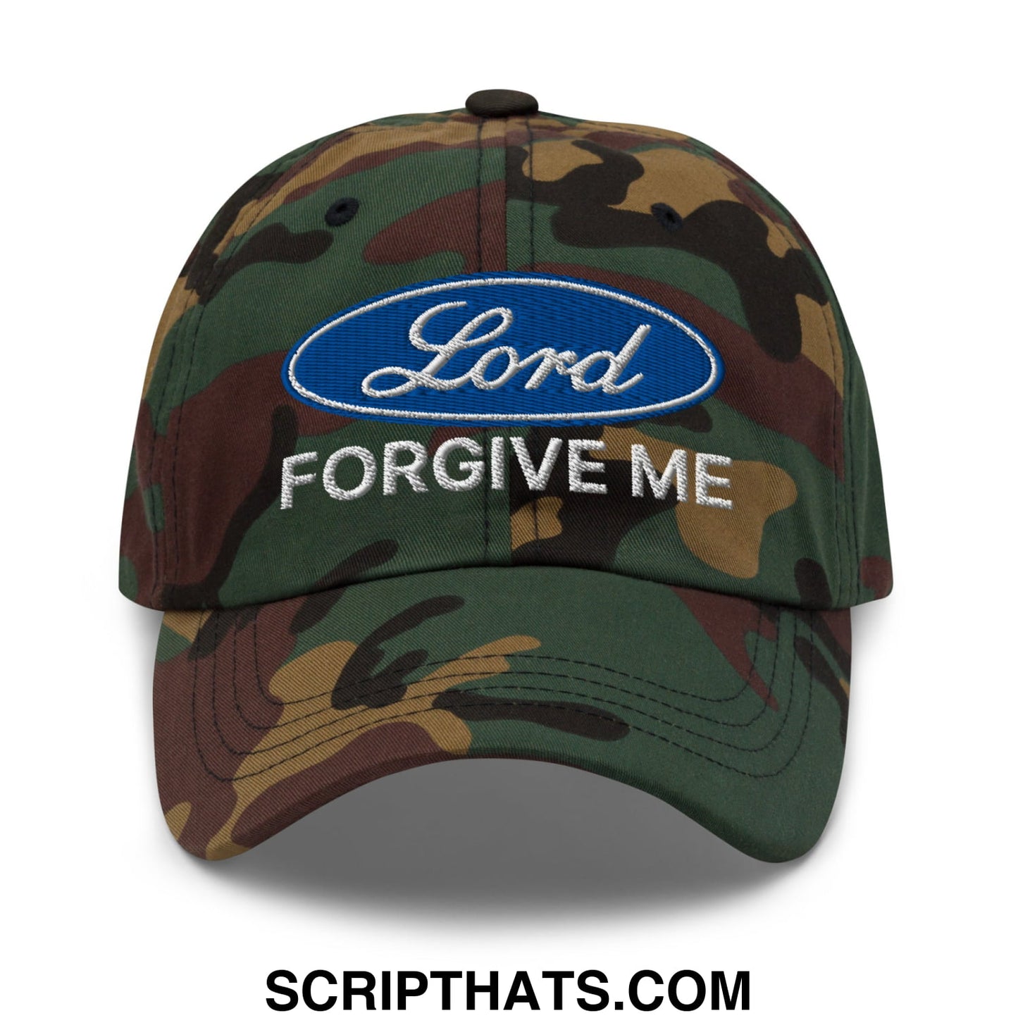 Lord Forgive Me Embroidered Unstructured Dad Hat Green Camo