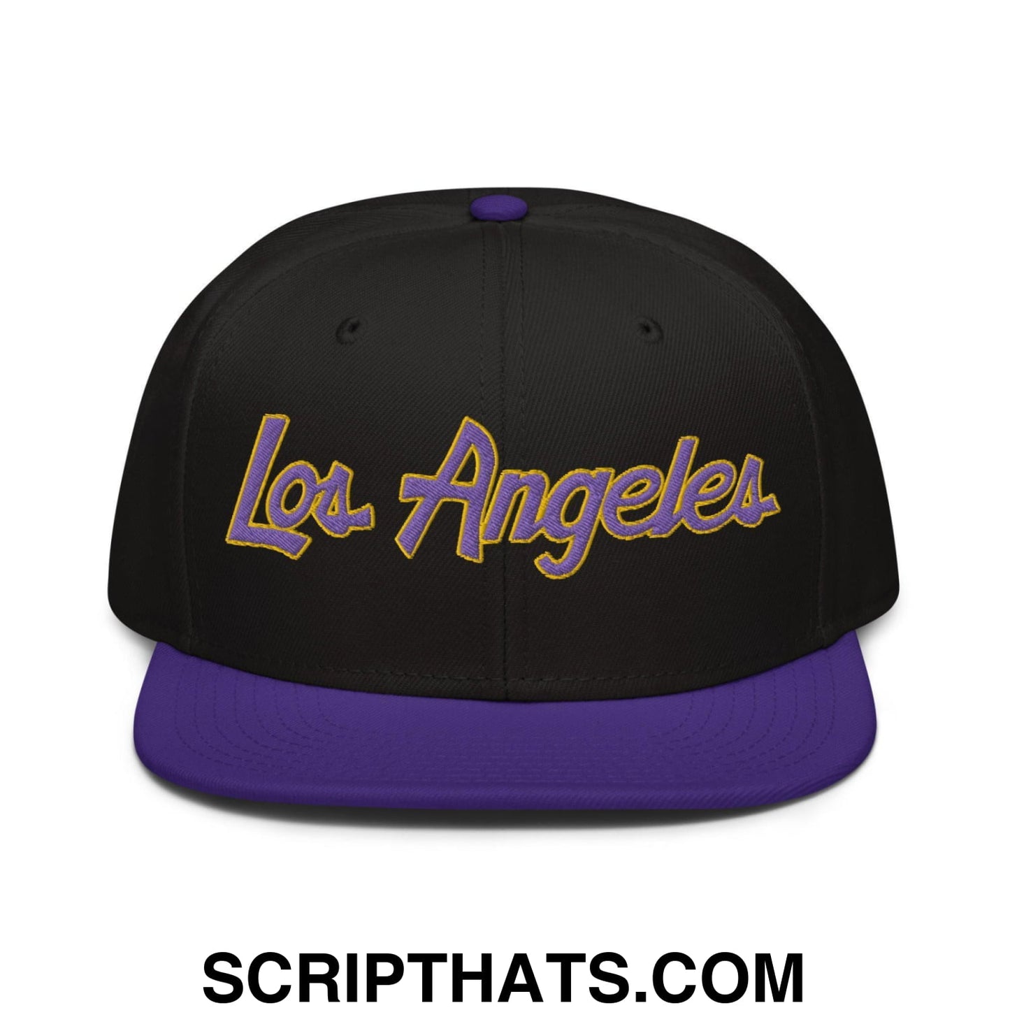 Los Angeles Basketball Script Snapback Hat Purple Black Black