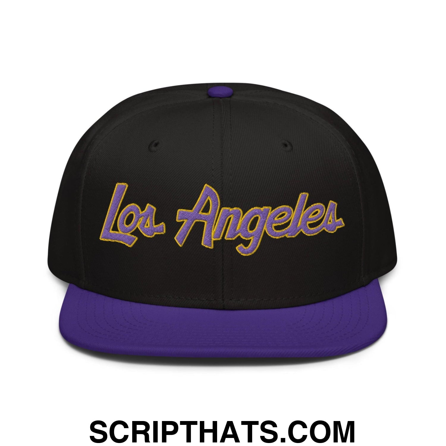 Los Angeles Basketball Script Snapback Hat Purple Black Black