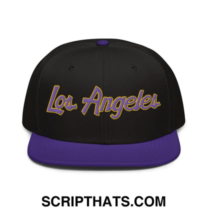 Los Angeles Basketball Script Snapback Hat Purple Black Black