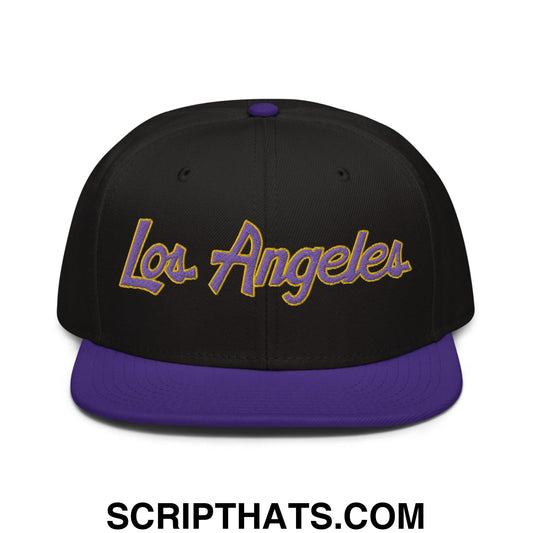 Los Angeles Basketball Script Snapback Hat Purple Black Black