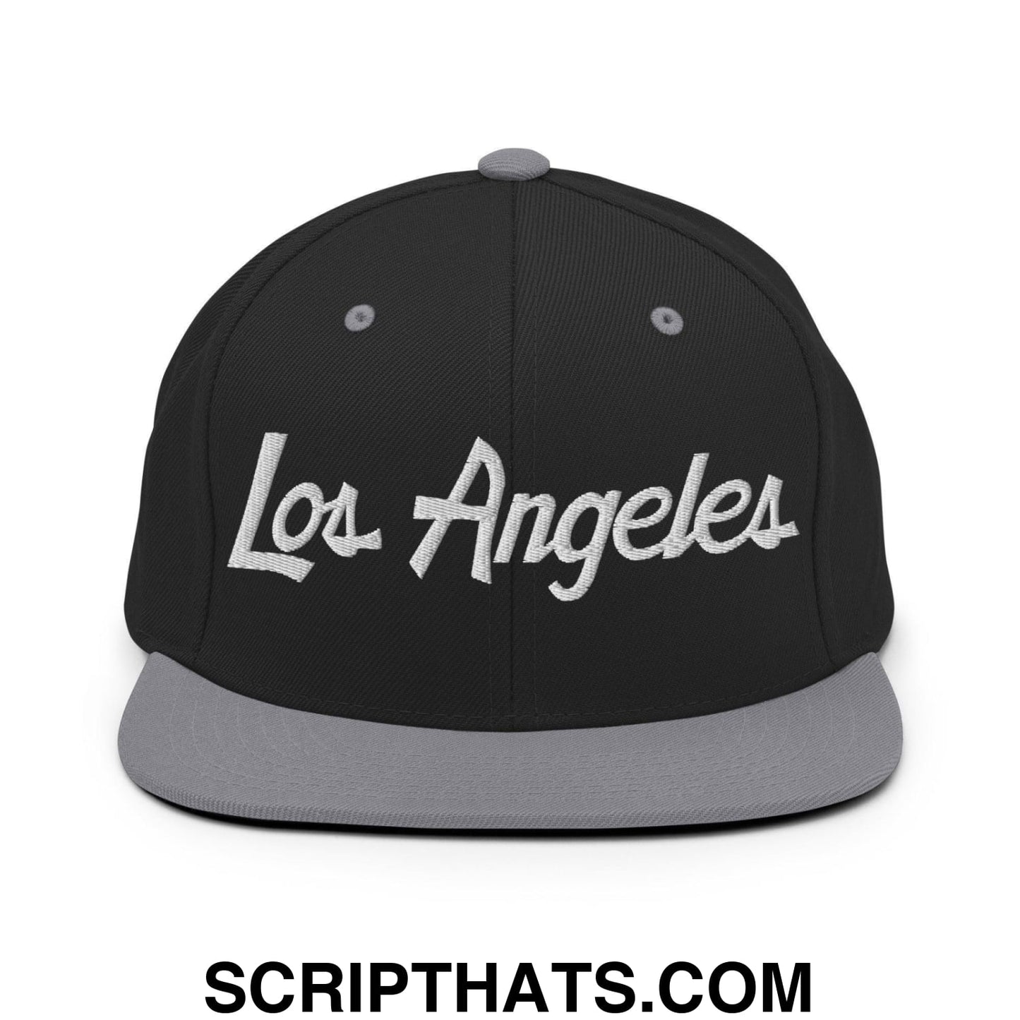 Los Angeles Hockey Script Snapback Hat Black Silver