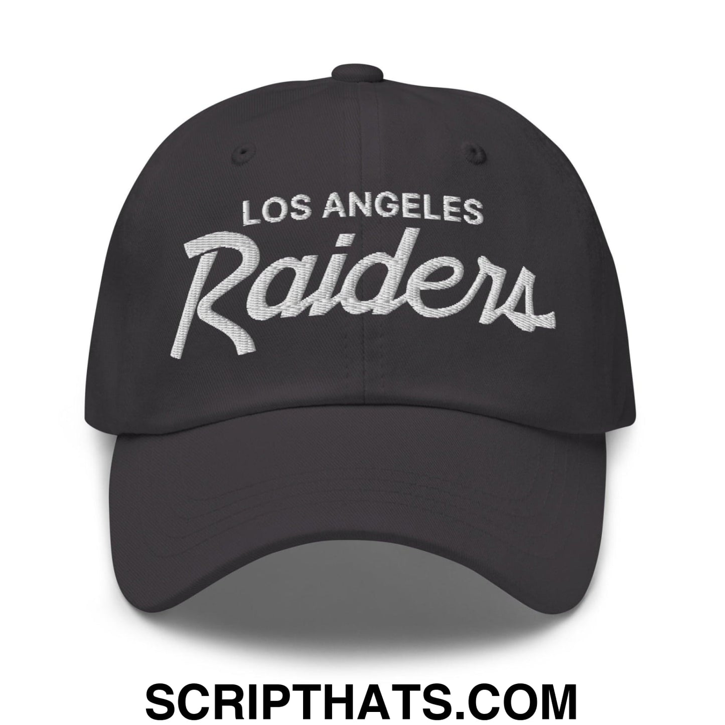 Los Angeles LA Raiders Vintage Sports Script Embroidered Dad Hat Dark Grey