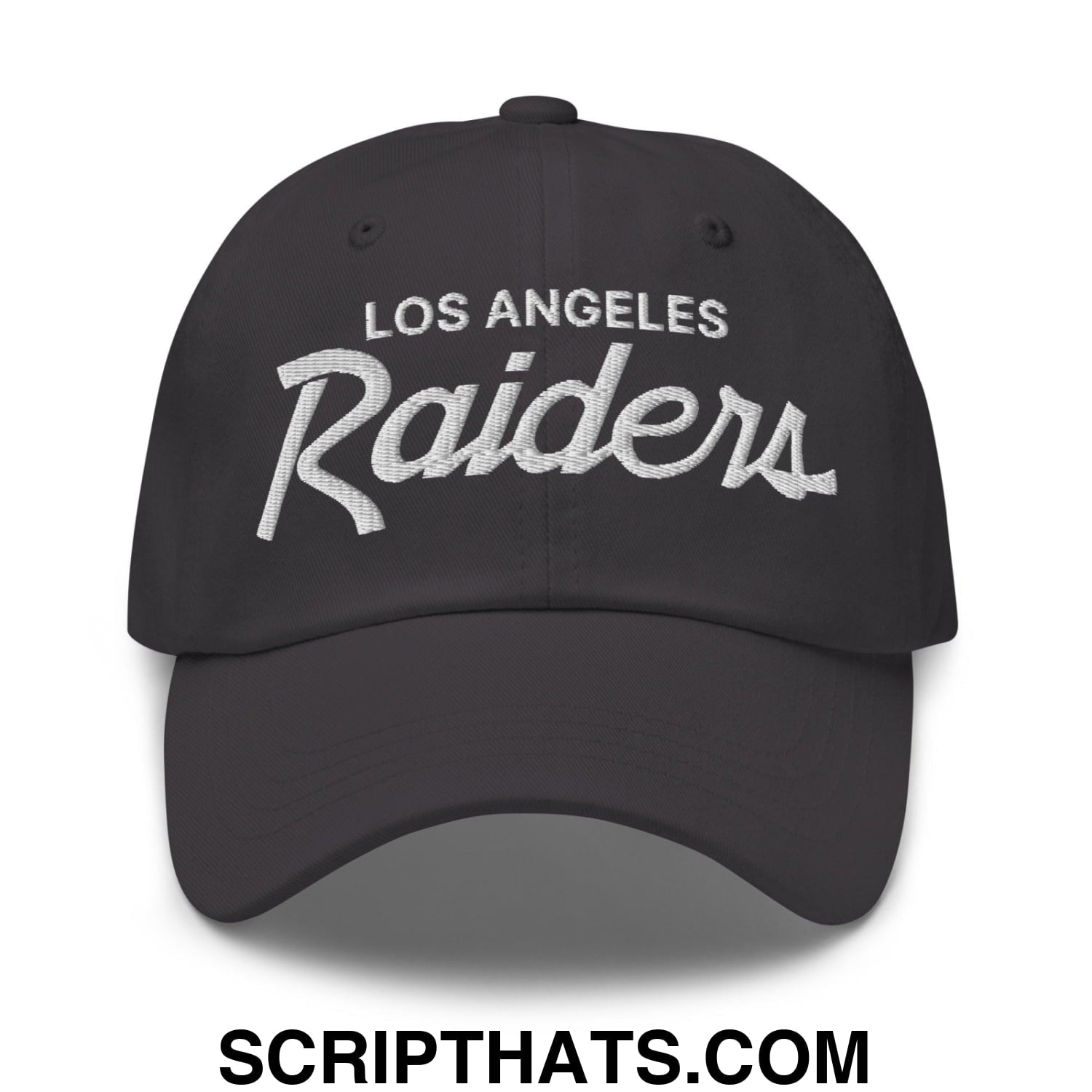 Los Angeles LA Raiders Vintage Sports Script Embroidered Dad Hat Dark Grey
