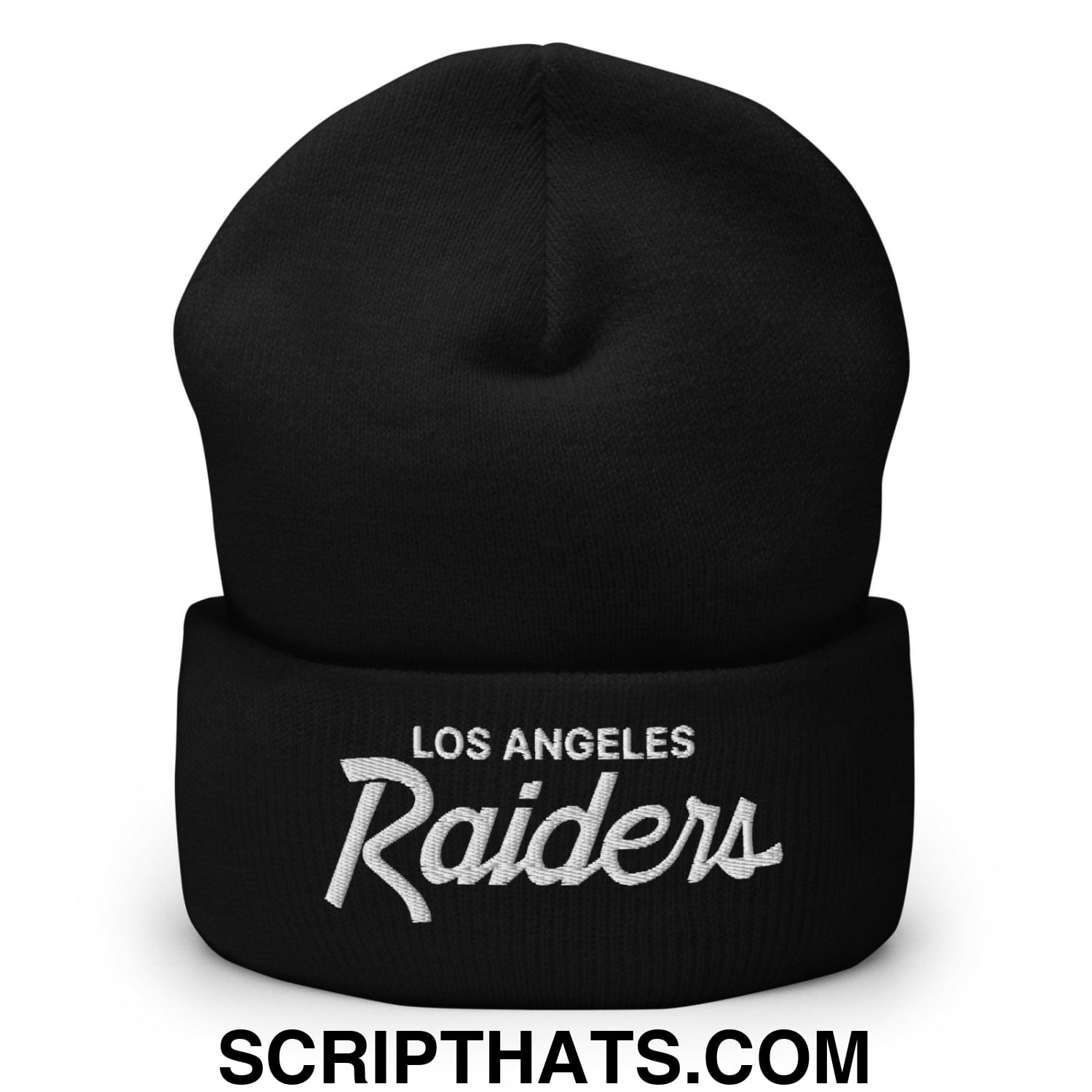 Los Angeles LA Raiders Vintage Sports Script Embroidered Knit Cuffed Beanie Black