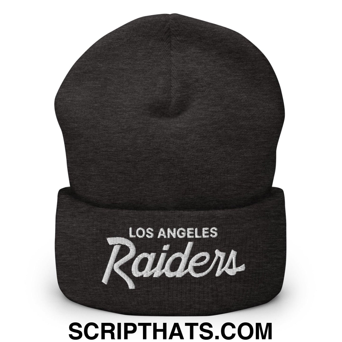 Los Angeles LA Raiders Vintage Sports Script Embroidered Knit Cuffed Beanie Dark Grey