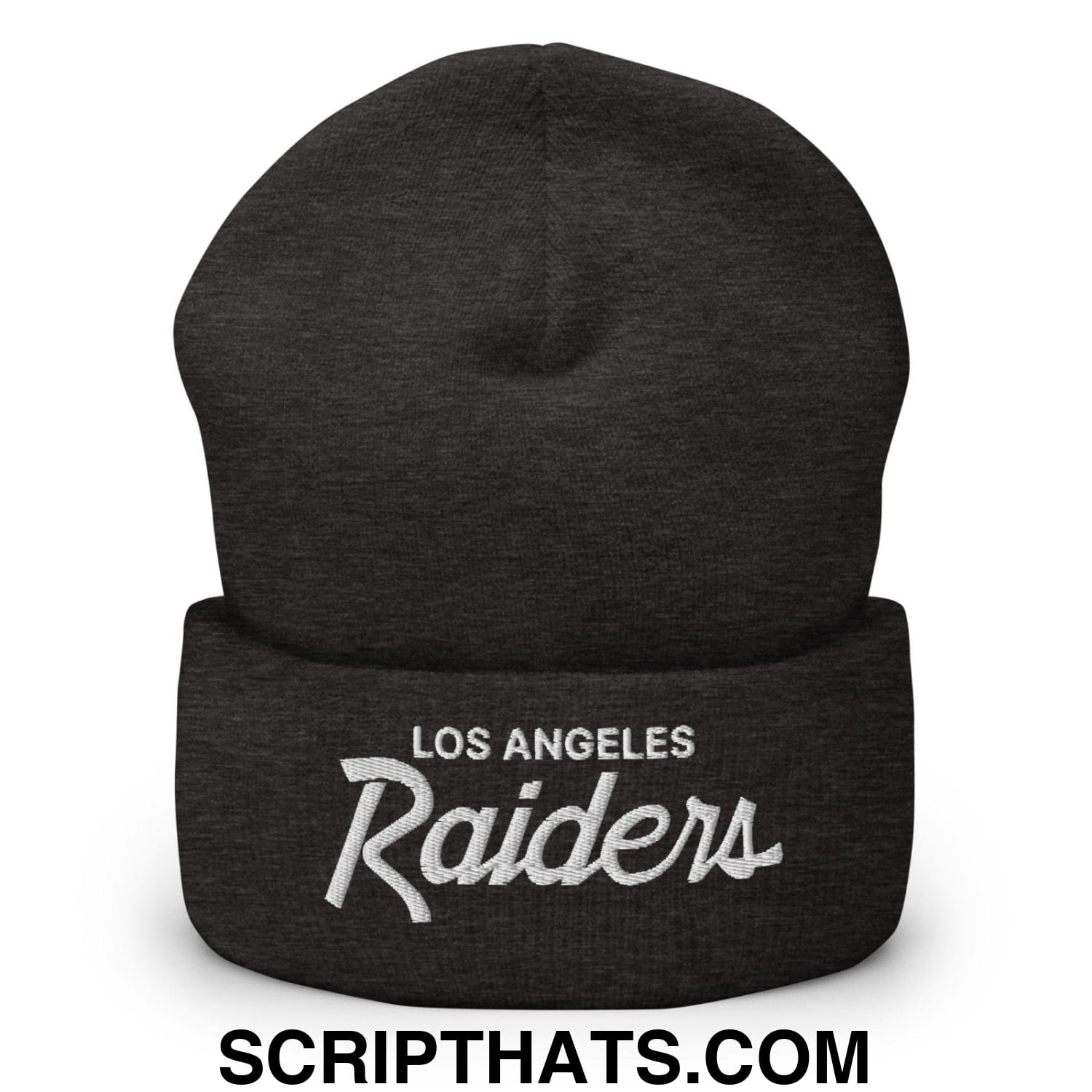 Los Angeles LA Raiders Vintage Sports Script Embroidered Knit Cuffed Beanie Dark Grey
