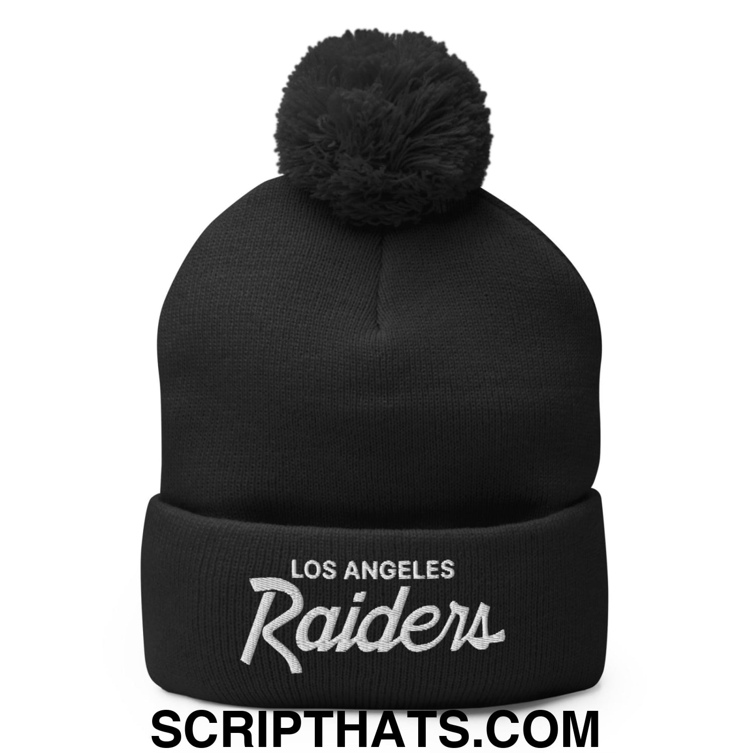 Los Angeles LA Raiders Vintage Sports Script Embroidered Knit Pom Pom Beanie Black