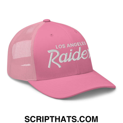 Los Angeles LA Raiders Vintage Sports Script Embroidered Mesh Trucker Hat Pink