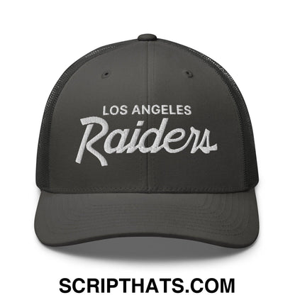 Los Angeles LA Raiders Vintage Sports Script Embroidered Mesh Trucker Hat Charcoal