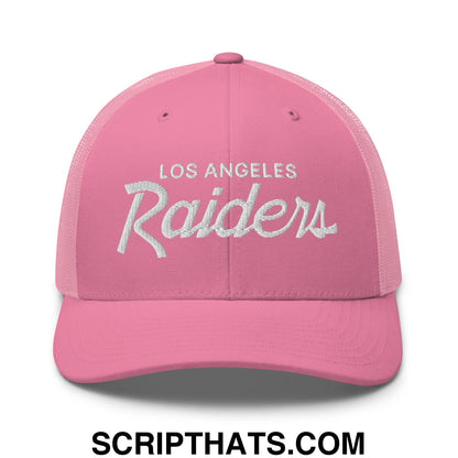 Los Angeles LA Raiders Vintage Sports Script Embroidered Mesh Trucker Hat Pink