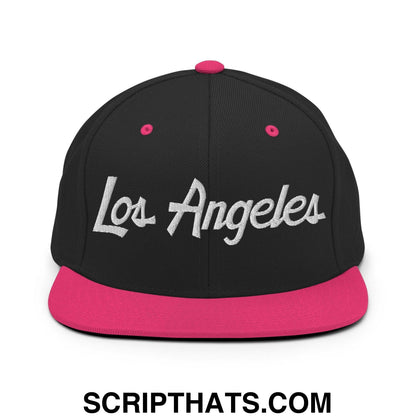 Los Angeles Script Snapback Hat Black Neon Pink