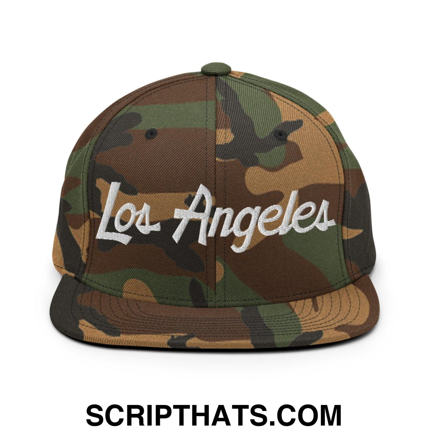 Los Angeles Script Snapback Hat Green Camo