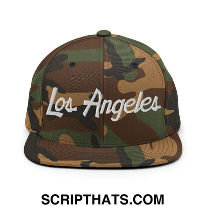 Los Angeles Script Snapback Hat Green Camo
