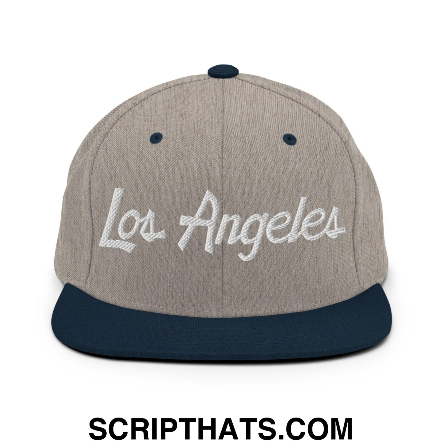 Los Angeles Script Snapback Hat Heather Grey Navy