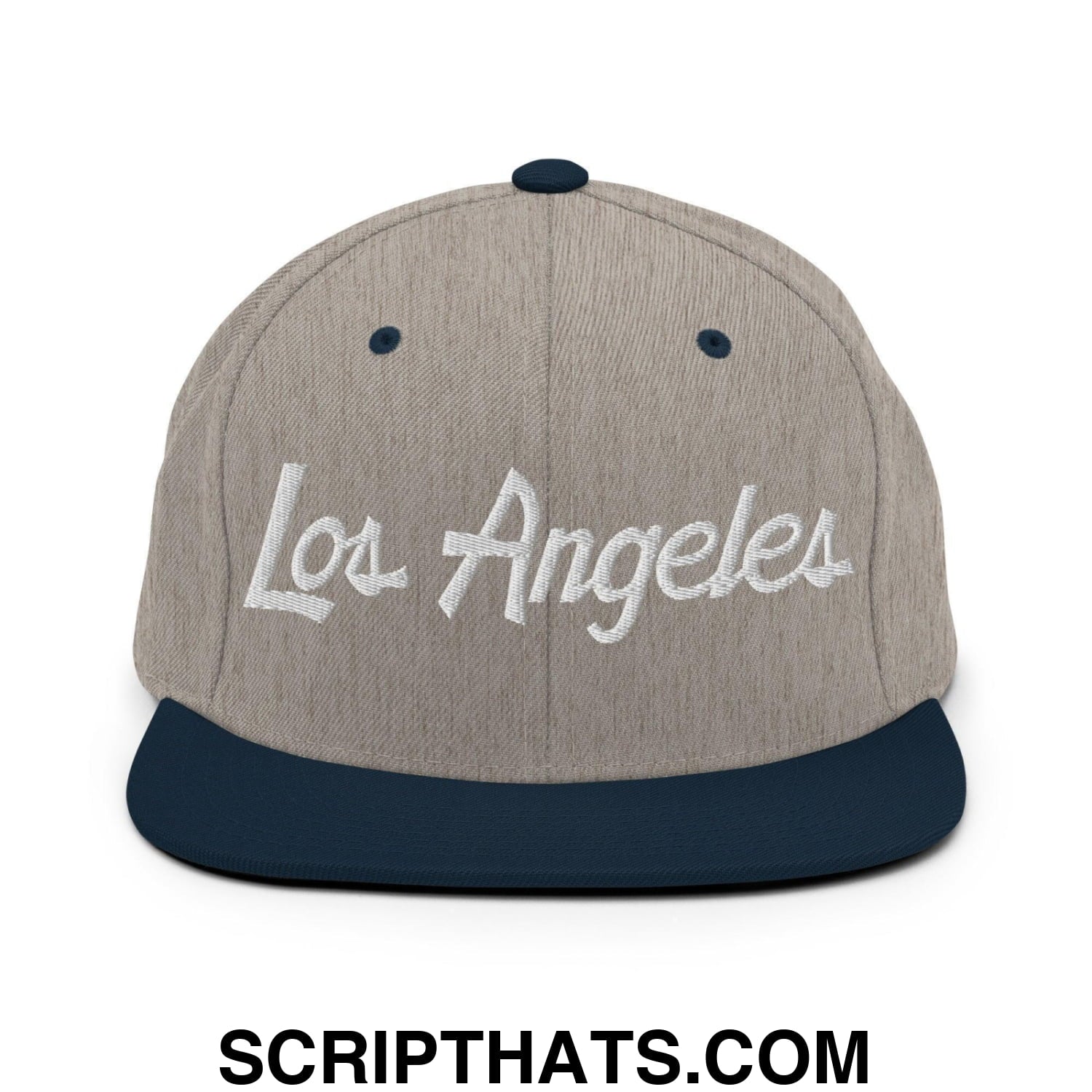 Los Angeles Script Snapback Hat Heather Grey Navy