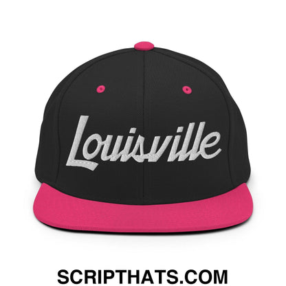 Louisville Script Snapback Hat Black Neon Pink