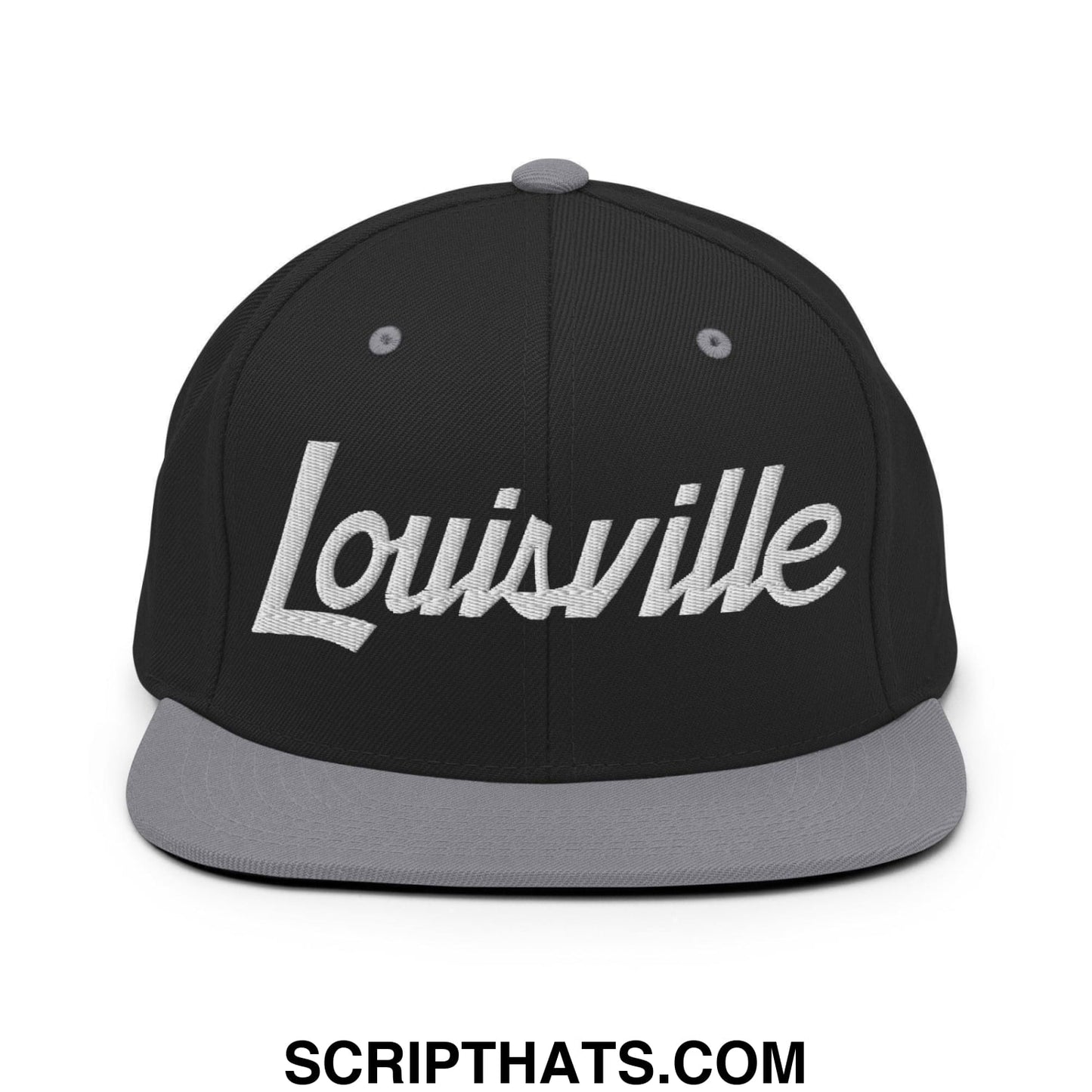 Louisville Script Snapback Hat Black Silver