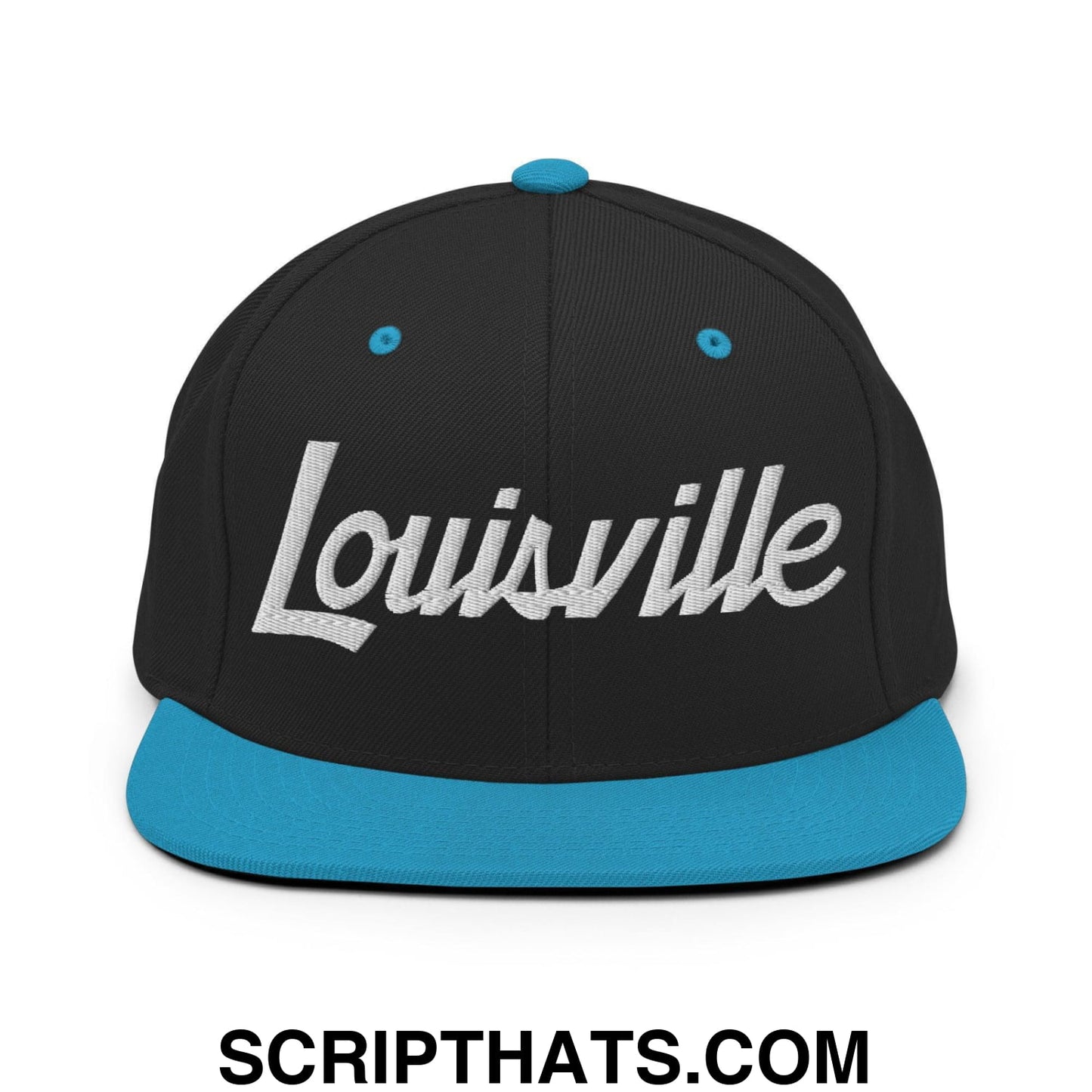 Louisville Script Snapback Hat Black Teal