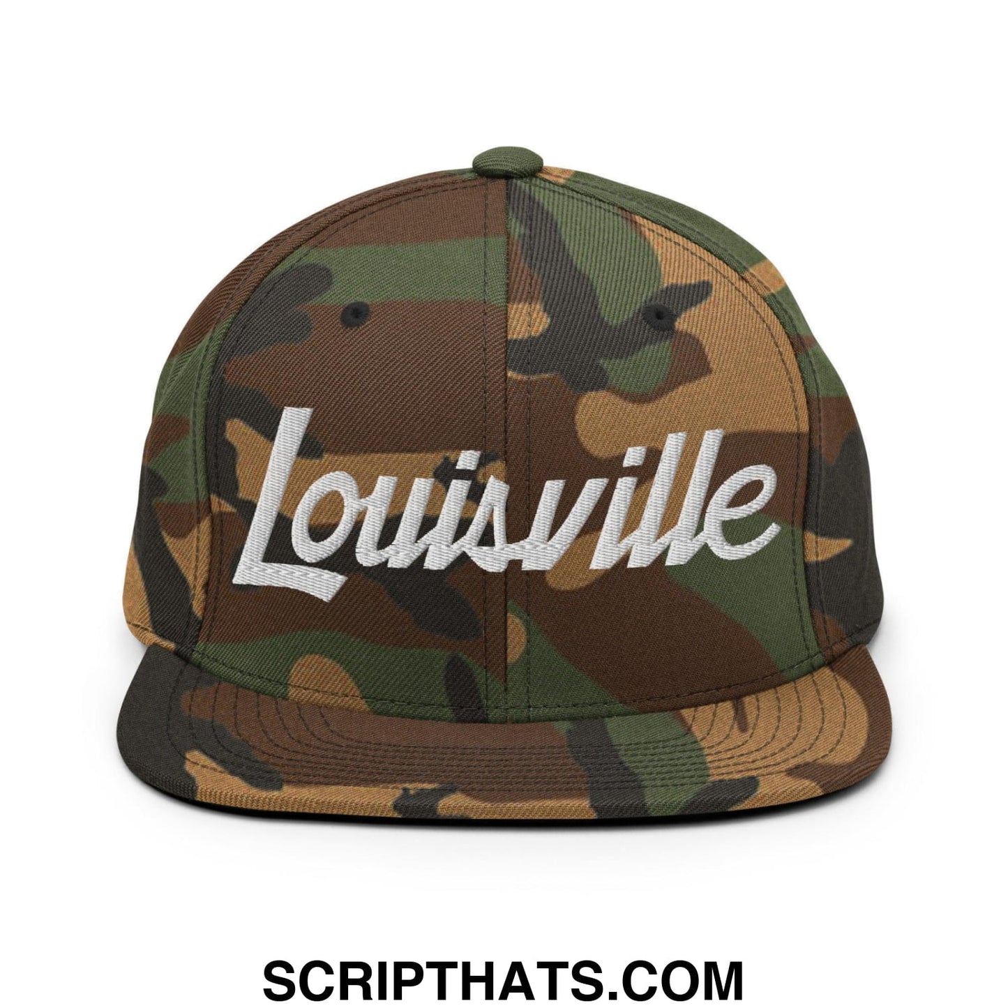 Louisville Script Snapback Hat Green Camo