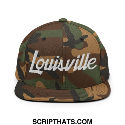 Louisville Script Snapback Hat Green Camo