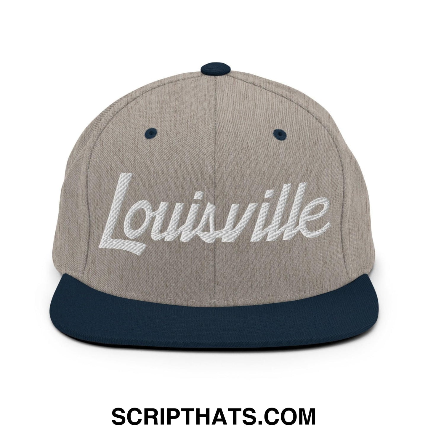 Louisville Script Snapback Hat Heather Grey Navy