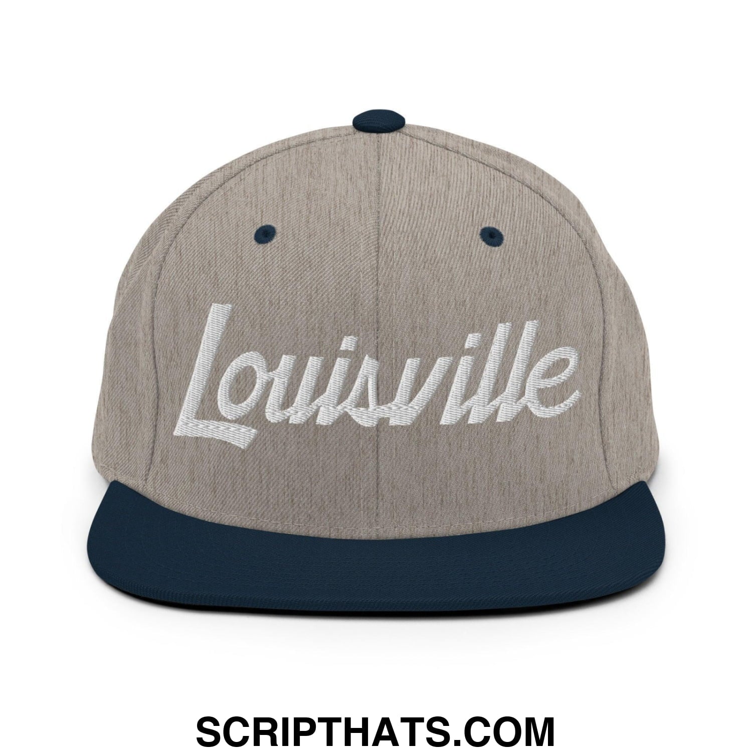Louisville Script Snapback Hat Heather Grey Navy
