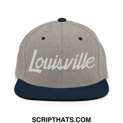 Louisville Script Snapback Hat Heather Grey Navy