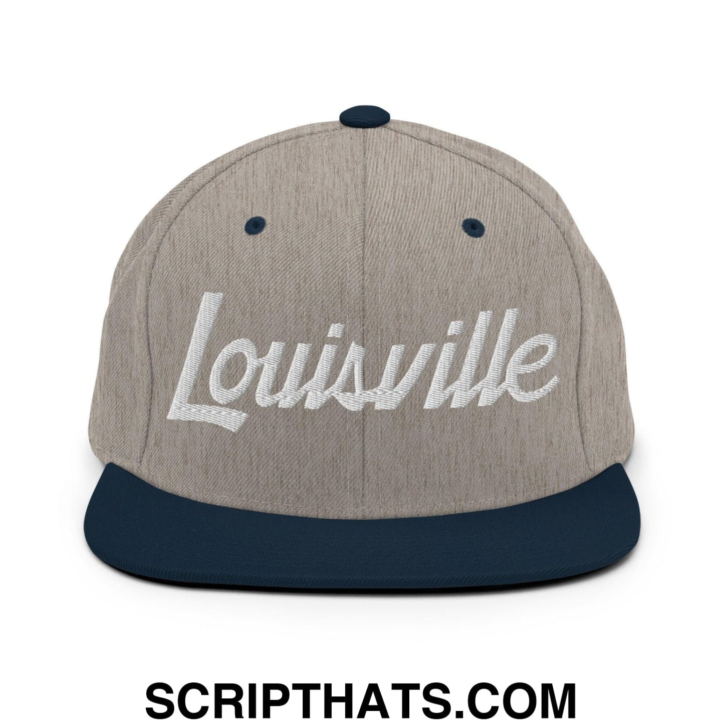 Louisville Script Snapback Hat Heather Grey Navy
