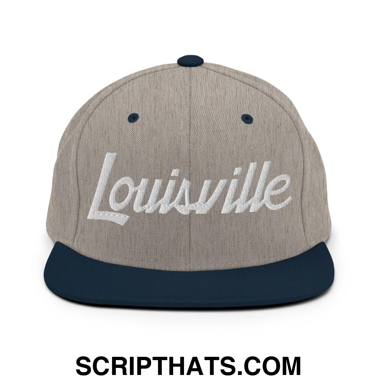 Louisville Script Snapback Hat Heather Grey Navy