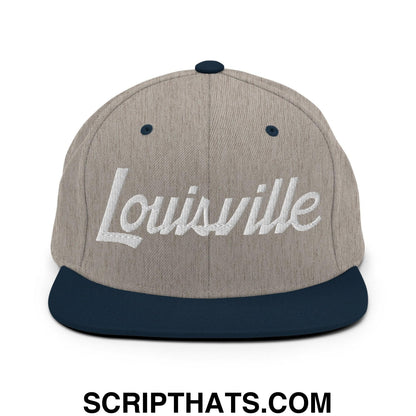 Louisville Script Snapback Hat Heather Grey Navy