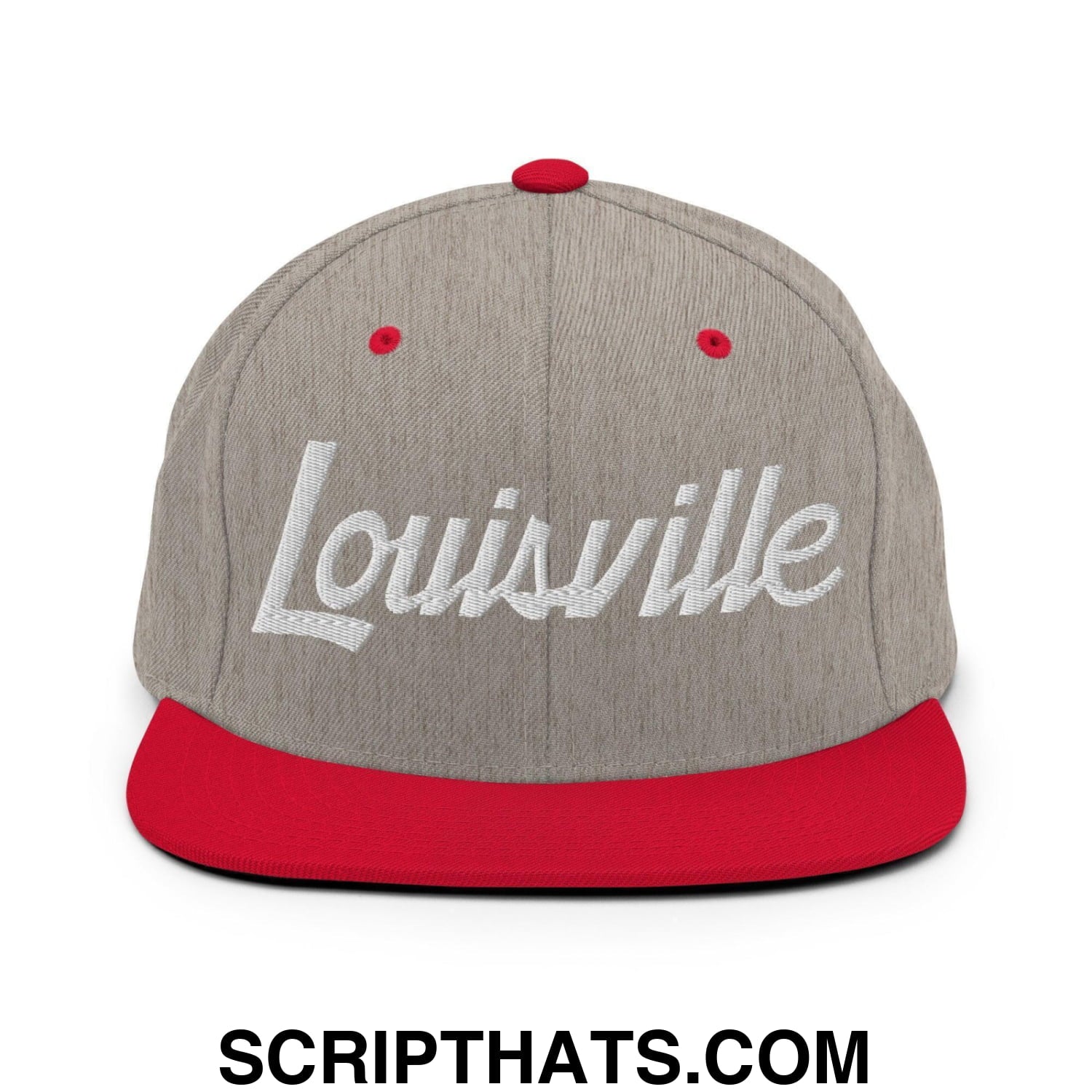Louisville Script Snapback Hat Heather Grey Red