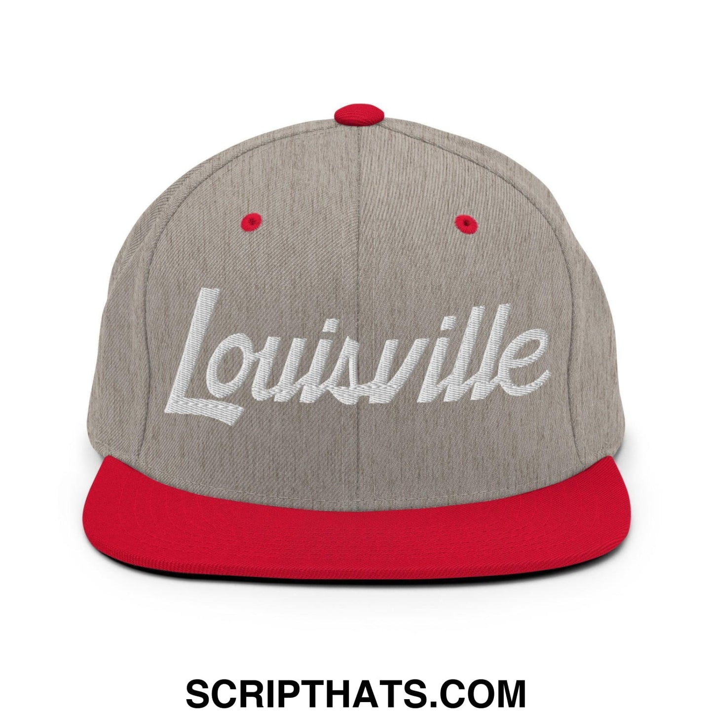 Louisville Script Snapback Hat Heather Grey Red