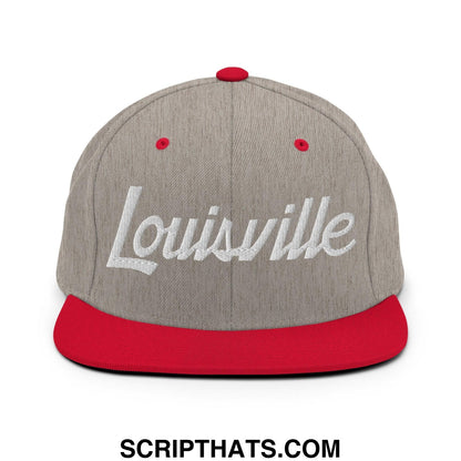 Louisville Script Snapback Hat Heather Grey Red