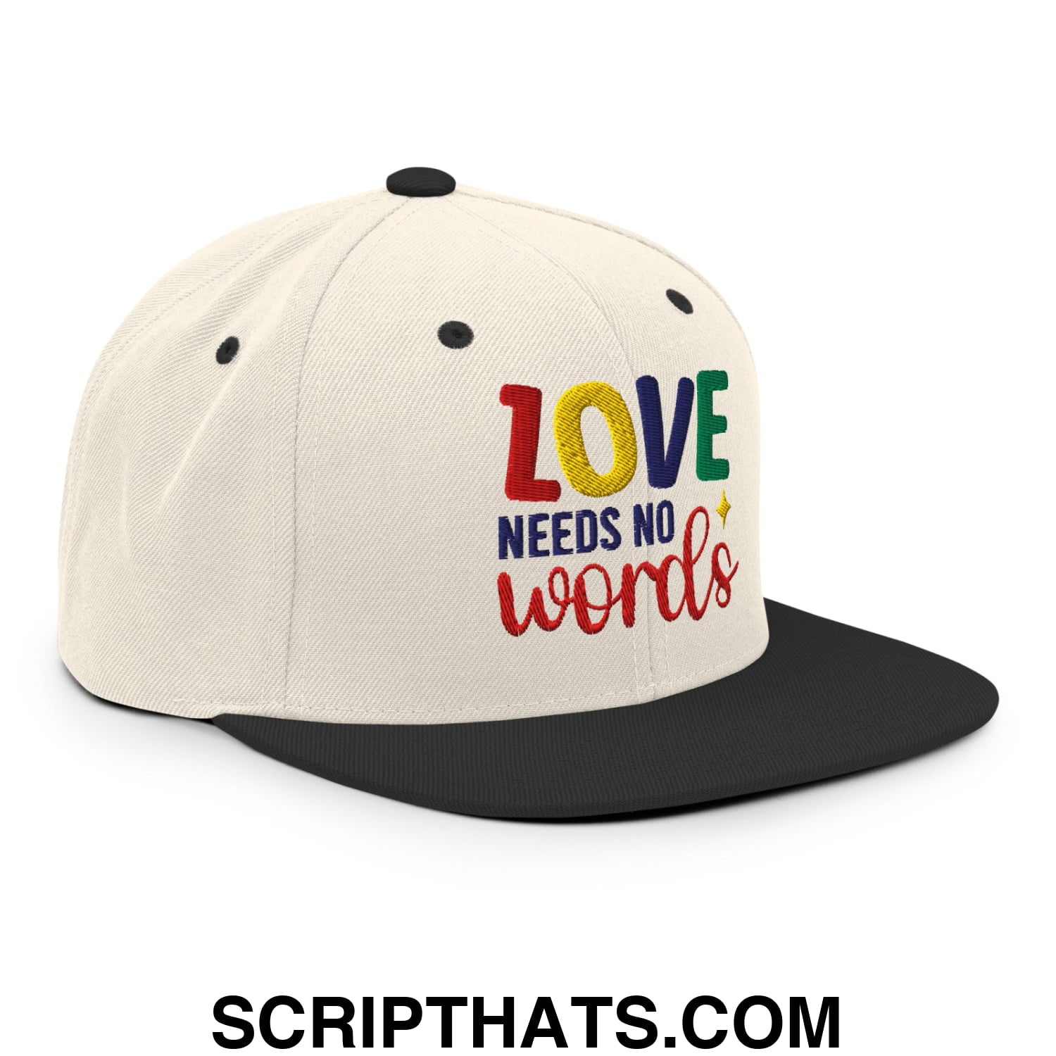 Love Needs No Words Autism Awareness Embroidered Flat Bill Brim Snapback Hat Natural Black