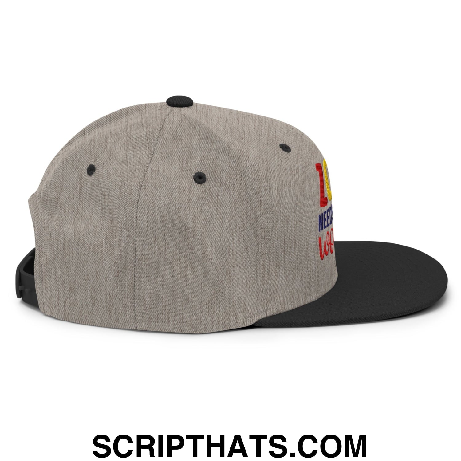 Love Needs No Words Autism Awareness Embroidered Flat Bill Brim Snapback Hat Heather Black