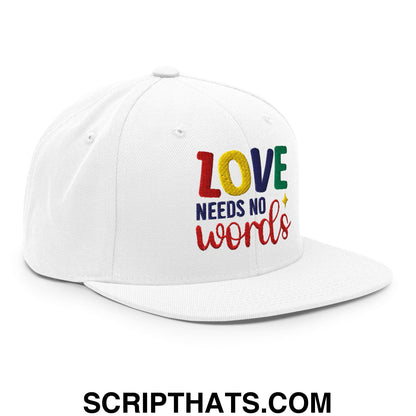 Love Needs No Words Autism Awareness Embroidered Flat Bill Brim Snapback Hat White