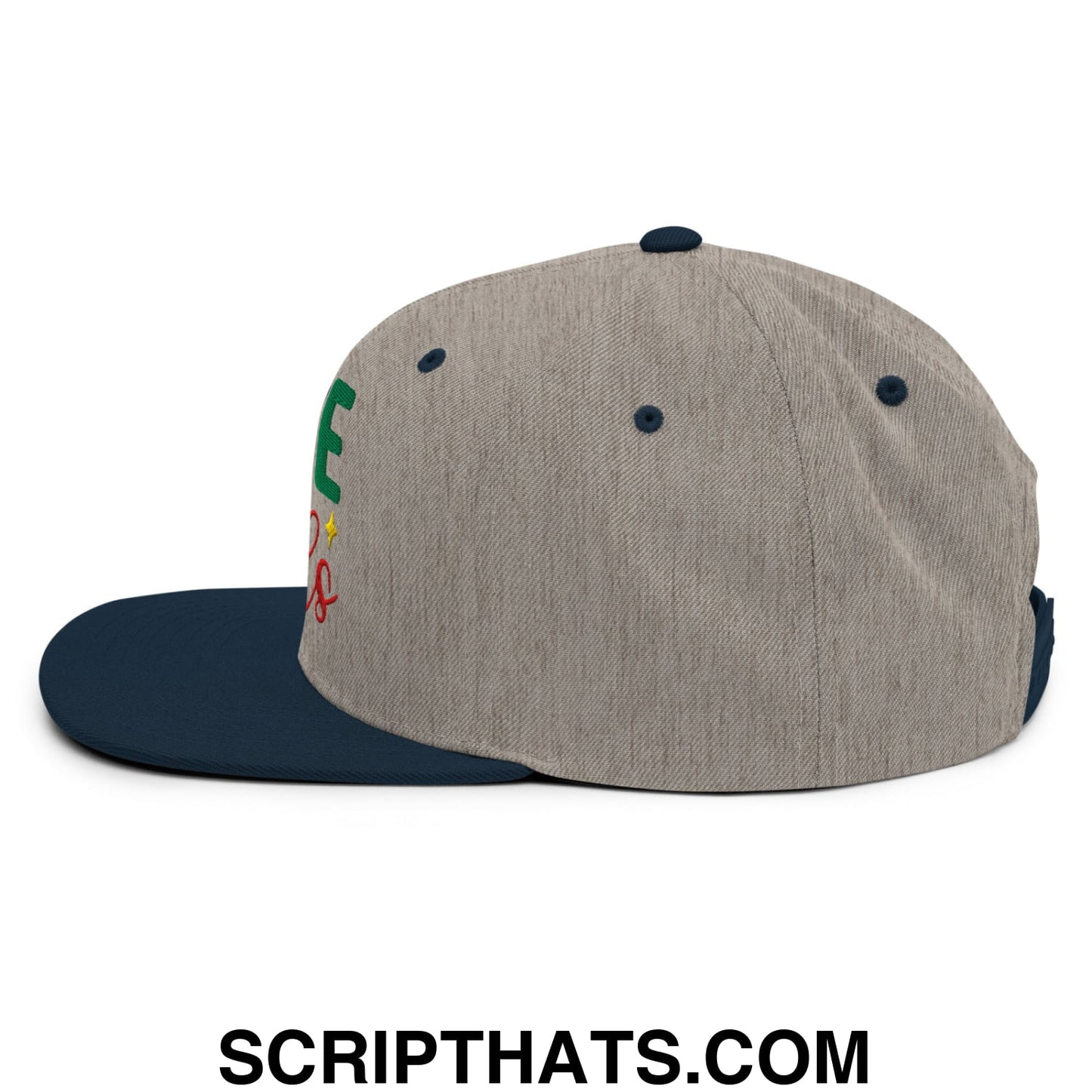 Love Needs No Words Autism Awareness Embroidered Flat Bill Brim Snapback Hat Heather Grey Navy