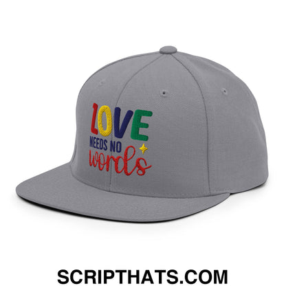 Love Needs No Words Autism Awareness Embroidered Flat Bill Brim Snapback Hat Silver