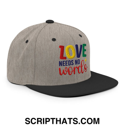 Love Needs No Words Autism Awareness Embroidered Flat Bill Brim Snapback Hat Heather Black