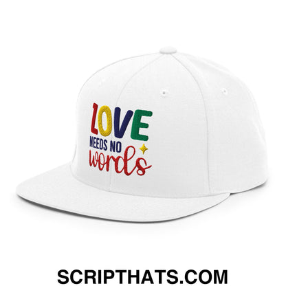 Love Needs No Words Autism Awareness Embroidered Flat Bill Brim Snapback Hat White