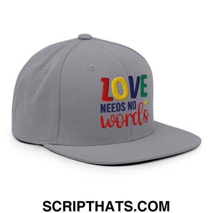 Love Needs No Words Autism Awareness Embroidered Flat Bill Brim Snapback Hat Silver