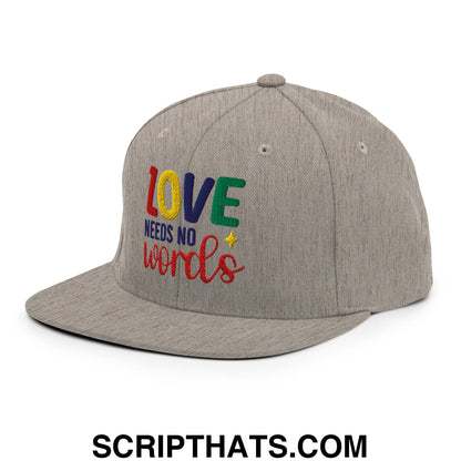 Love Needs No Words Autism Awareness Embroidered Flat Bill Brim Snapback Hat Heather Grey