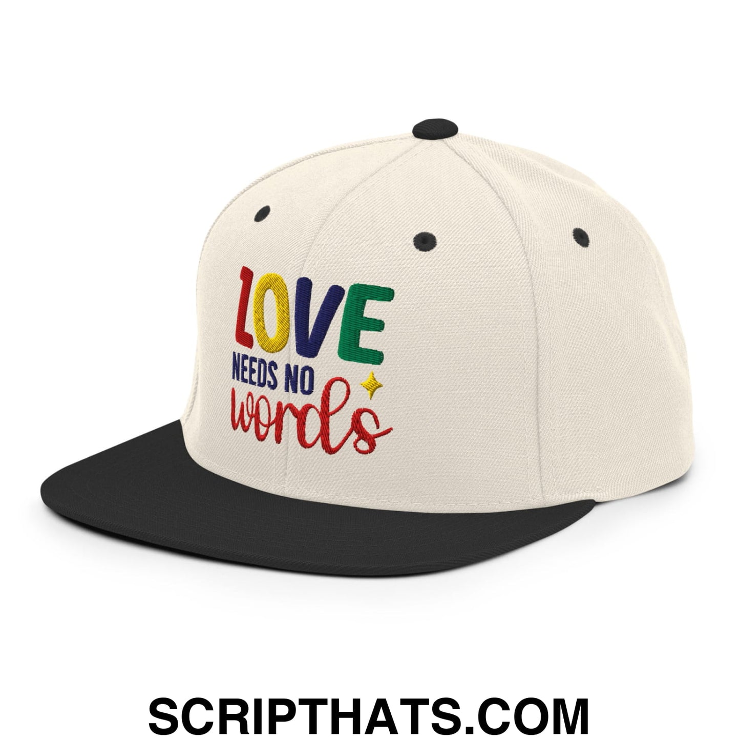 Love Needs No Words Autism Awareness Embroidered Flat Bill Brim Snapback Hat Natural Black