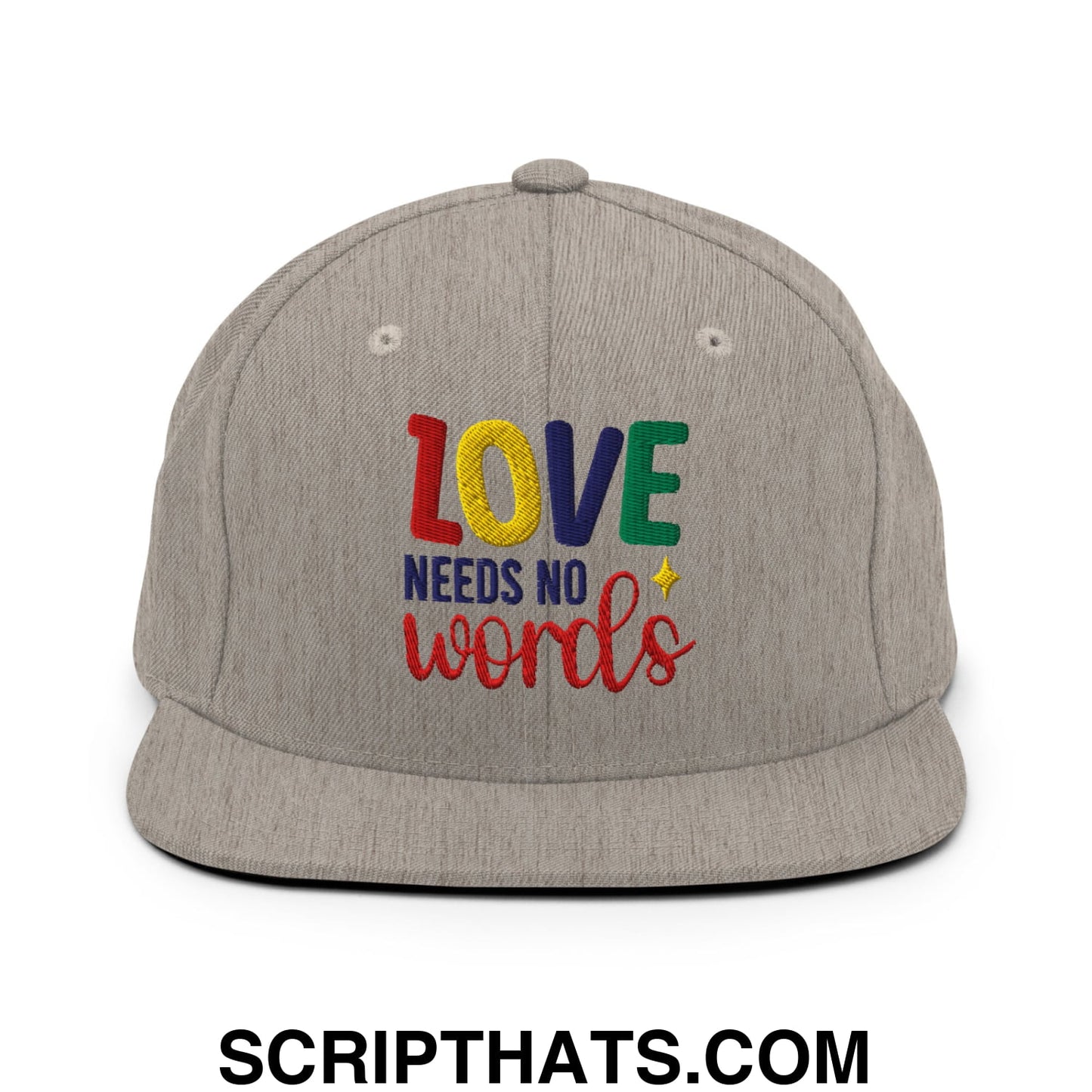 Love Needs No Words Autism Awareness Embroidered Flat Bill Brim Snapback Hat Heather Grey