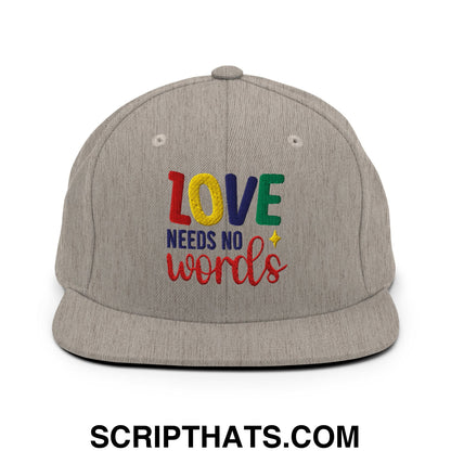 Love Needs No Words Autism Awareness Embroidered Flat Bill Brim Snapback Hat Heather Grey