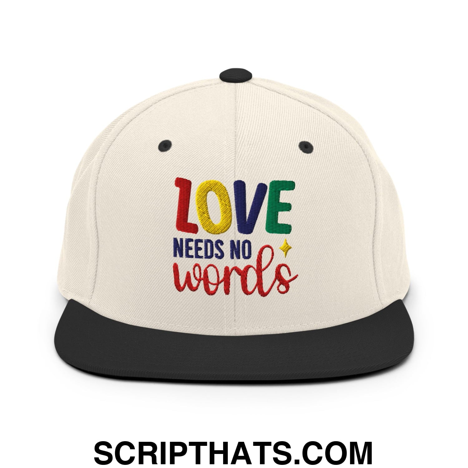 Love Needs No Words Autism Awareness Embroidered Flat Bill Brim Snapback Hat Natural Black