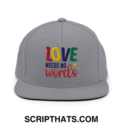 Love Needs No Words Autism Awareness Embroidered Flat Bill Brim Snapback Hat Silver