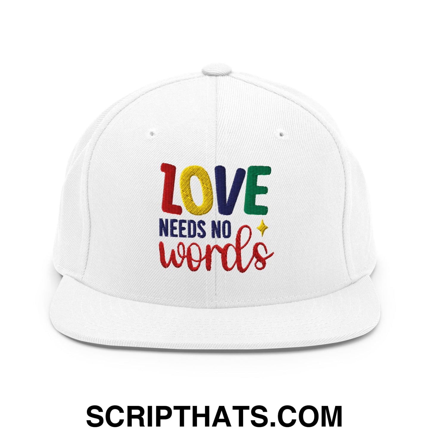 Love Needs No Words Autism Awareness Embroidered Flat Bill Brim Snapback Hat White